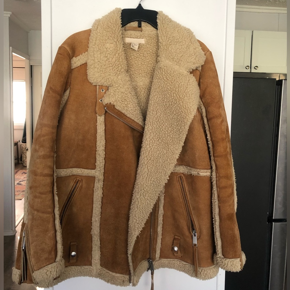 H&M Genuine Suede Shearling Coat
